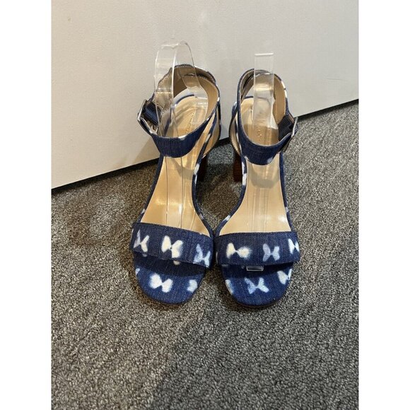 Ann Taylor Tie Dye Block Sandals Chambray Blue White Open Toe Strap Size 10 - Picture 2 of 8